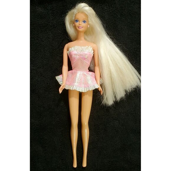 1995 Foam N Color Barbie Doll Pink Iridescent Mini Dress Long Blonde Hair VTG - Picture 2 of 16